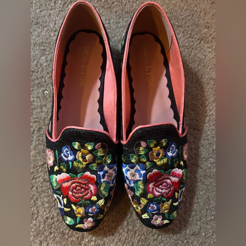 Miss L. Fire- Lincoln Black needlepoint luxe lounge slip-on loafer